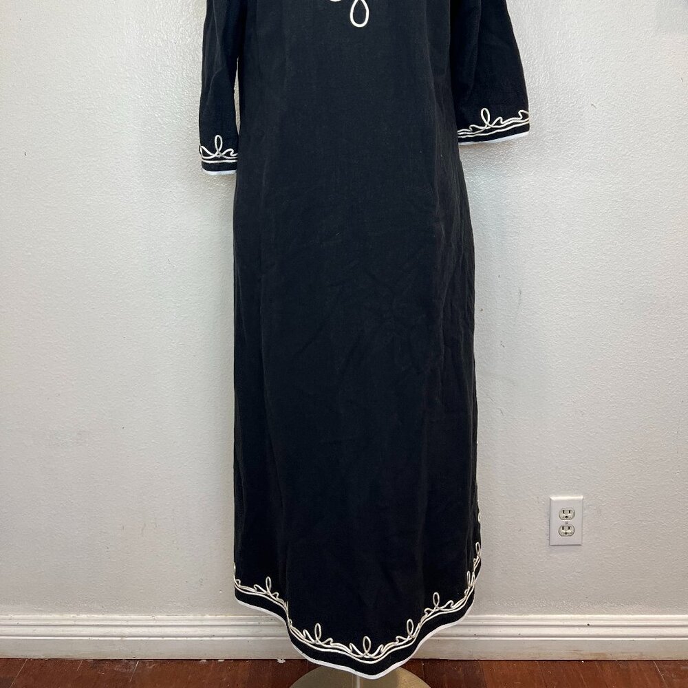SOFT SURROUNDINGS Embroidered Tunic Robe Black Kaftan Maxi Dress Women Medium - Picture 4 of 8